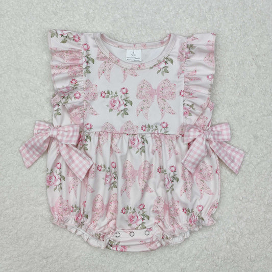 SR2379 Light Pink Bow Ruffle Sleeveless Romper baby girls boutique nightwear outfit baby summer clothes RTS 202501