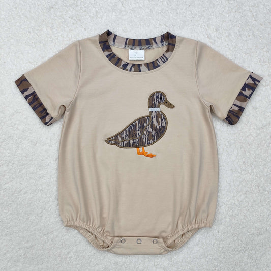 SR2392 Embroidery duck hunting clothes boutique boy clothes brown camo short sleeve romper boutique romper RTS 202501
