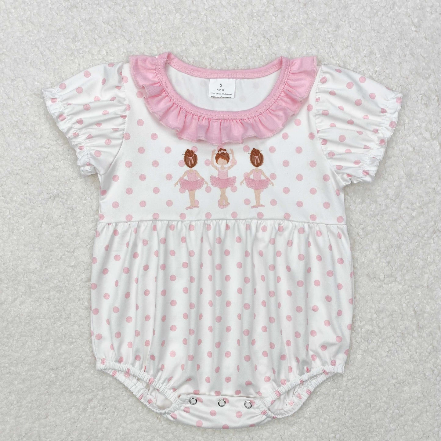 SR2414 Pink Dancing girl short sleeve romper kids boutique Romper RTS 202412