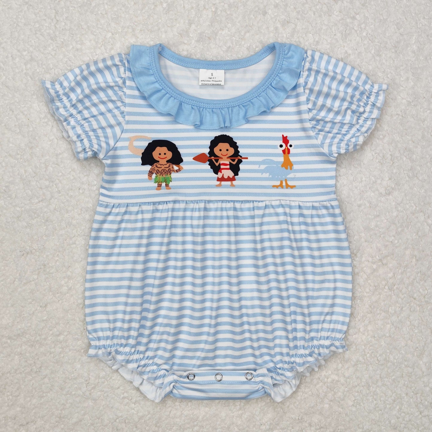 SR2419 Easter Boutique Outfit Blue Ruffle Striped Short Sleeve Romper baby girl nightwear outfit RTS 202412