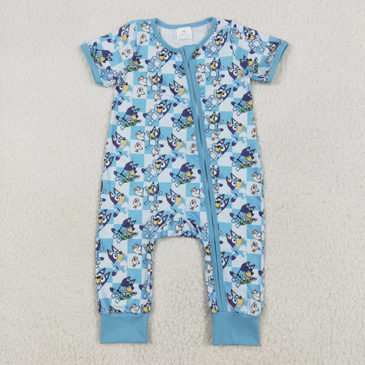 SR2454 Blue Cartoon Pattern Zippy Short sleeve Romper boy boutique Outfit RTS 202501
