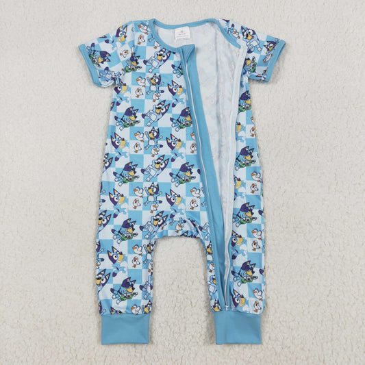 SR2454 Blue Cartoon Pattern Zippy Short sleeve Romper boy boutique Outfit RTS 202501