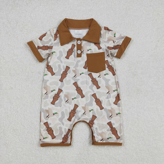 SR2464 Duck Hunting clothes Brown Short Sleeve romper Boys Boutique outfit 202502 RTS