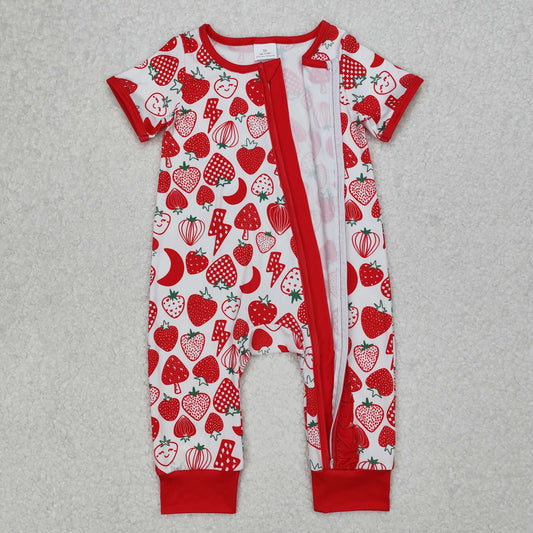 SR2500 Red Strawberry Ruffle Zippy Short Sleeve Romper Girls Boutique Outfits 202503 RTS