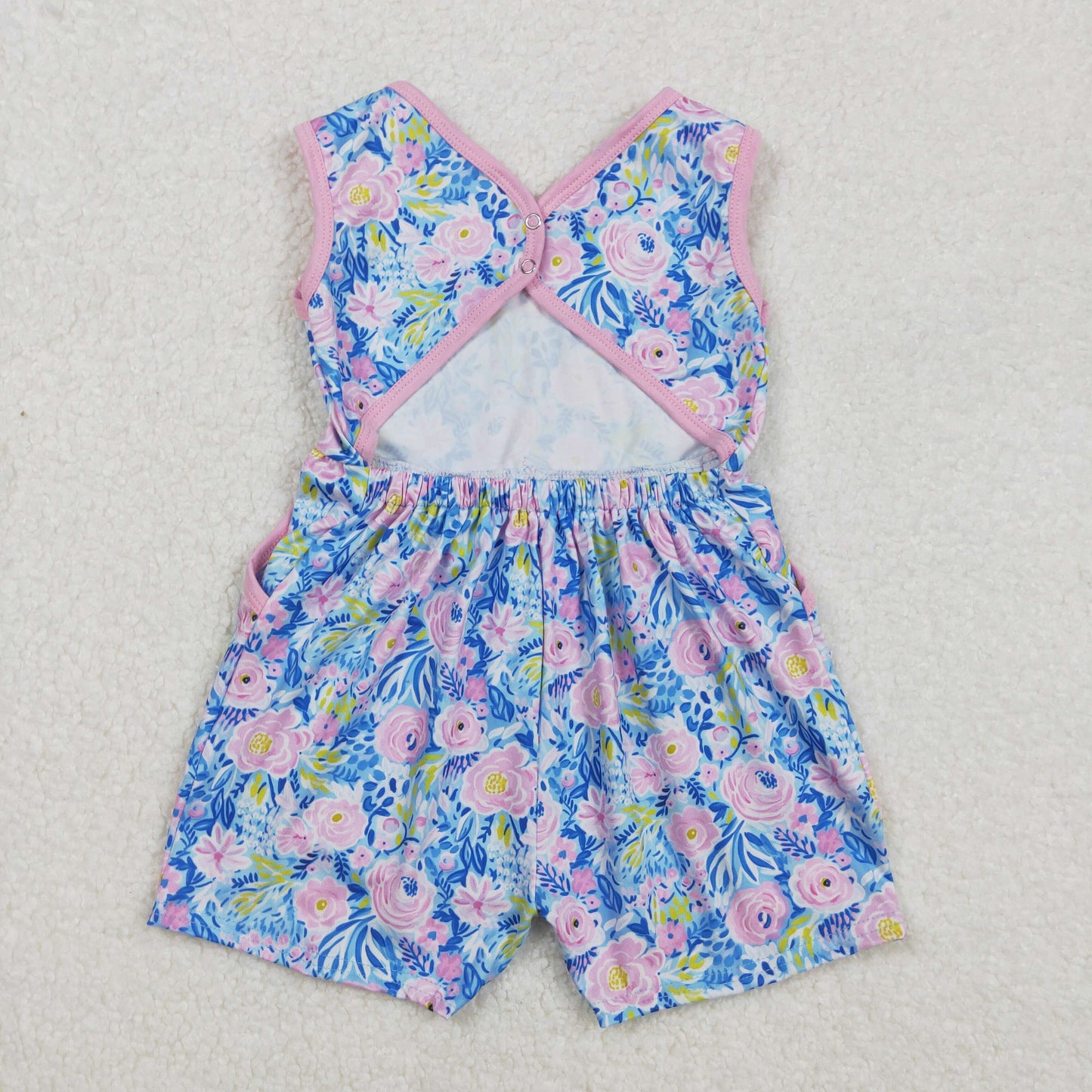 SR2521 Blue Pink Flower Sleeveless romper overall jumpsuits Girls Boutique clothes 202502 RTS