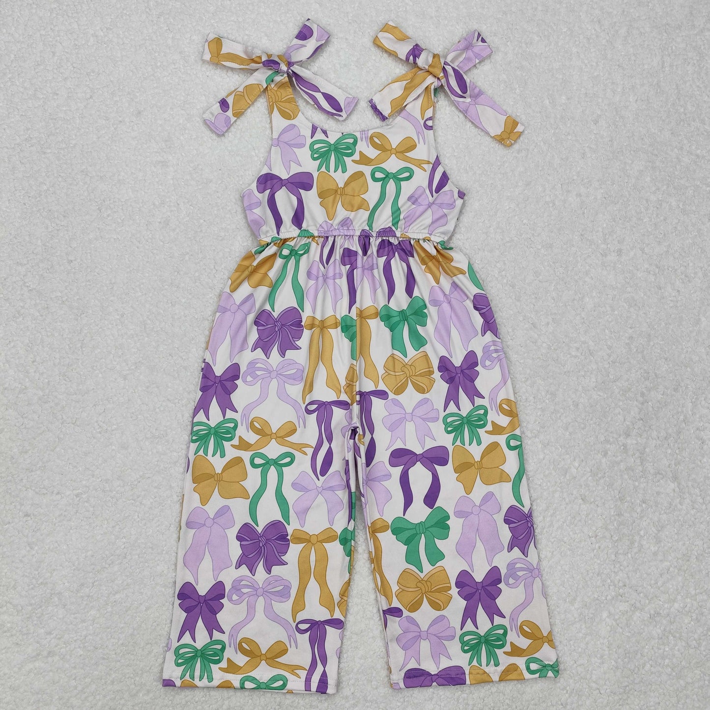 SR2522 Mardi Gras Purple Yellow Green Striped sleeveless girl boutique romper RTS 202501