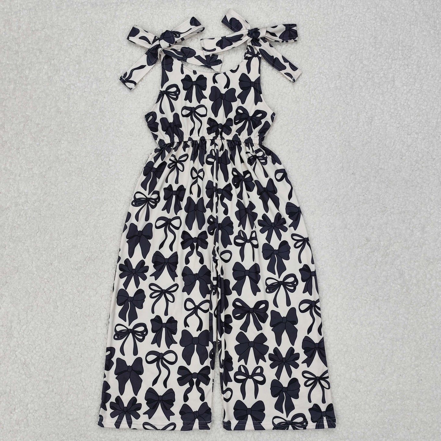 SR2524 Black White Bows Sleeveless Romper Overall Jumpsuit Girls Boutique Clothes 202503 RTS