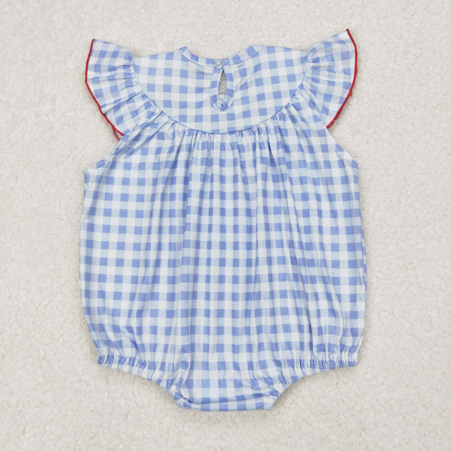 SR2571 4th of July embroidered flag blue plaid flying sleeve romper baby girl boutique clothes 202503 RTS