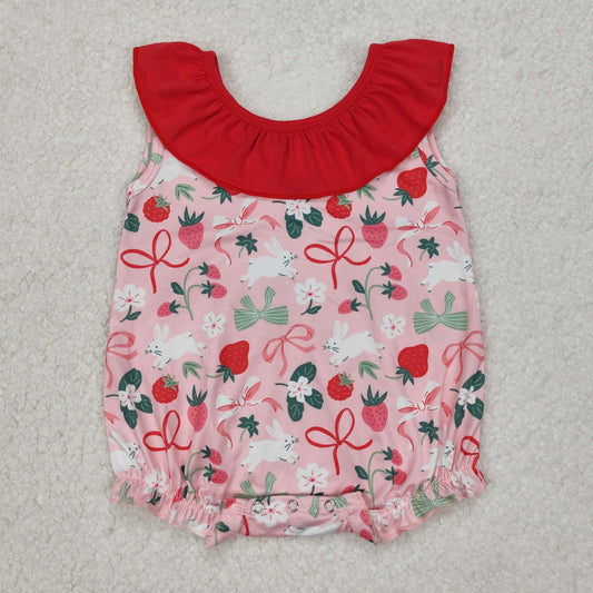 SR2582 Easter Outfits Red Flower Bunny Ruffle Sleeveless Romper Girls Boutique Outfits 202503 RTS