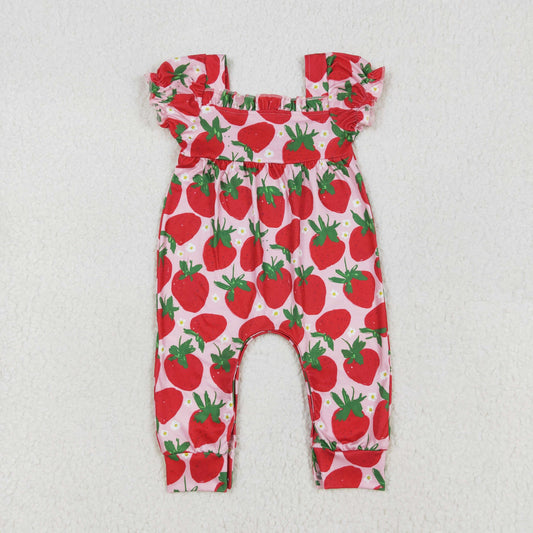 SR2597 Red Pink Strawberries short sleeve romper baby girls Boutique Summer clothes 202502