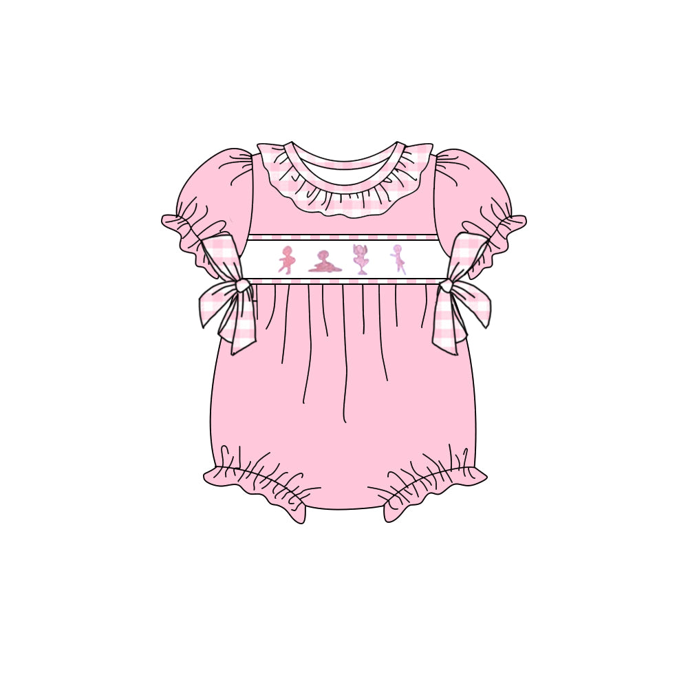 Preorder SR2608 Dancing Girl Pink Ruffle Bows Short Sleeve Romper Baby Girl Romper 20250104
