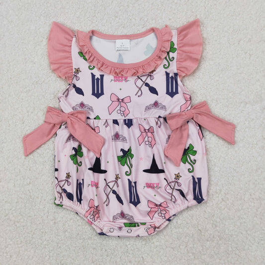 SR2650 Pink Bows Crown Fly Sleeve Romper Girls Boutique Outfits 202503 RTS