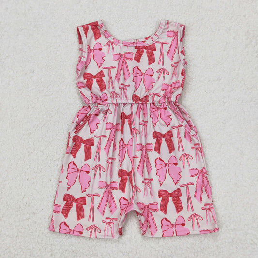 SR2670 Pink Bows Sleeveless Romper Overall Jumpsuit Girls Boutique Clothes  202503 RTS