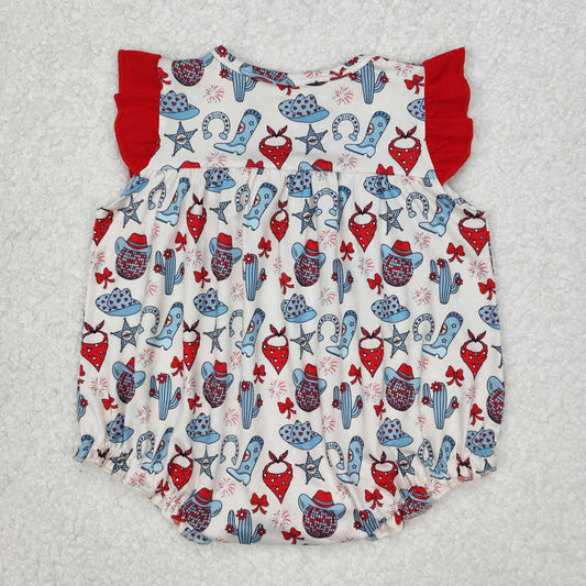 SR2680 Cowgirl Clothes Cactus Boots Red Ruffle Sleeveless Romper Girls Boutique outfit 202503 RTS