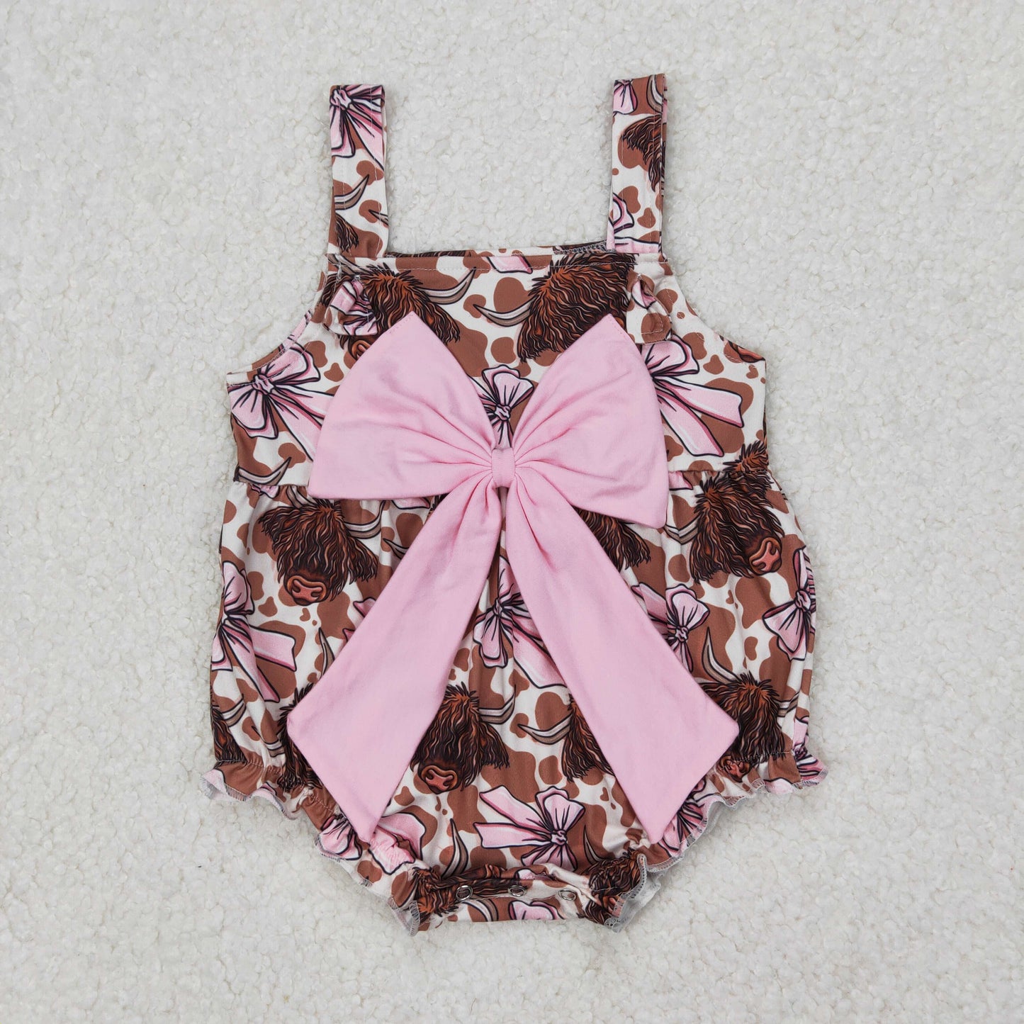 SR2697 Cowgirl Pink Big Bows Brown Leopard Sleeveless Romper Baby Girl Boutique Outfits 202503 RTS