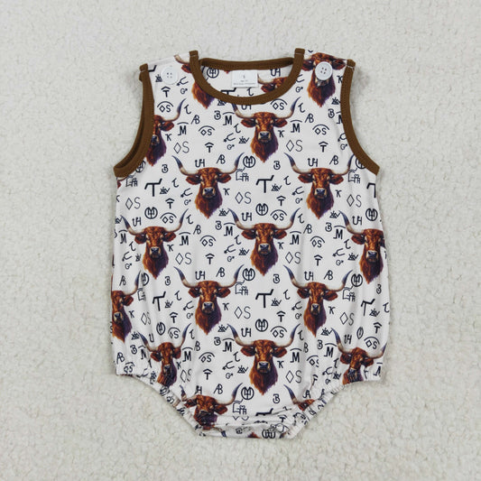SR2699 Rodeo Fashion Cowboy Cattle Brown Sleeveless Romper Baby Boy Romper 202505 RTS