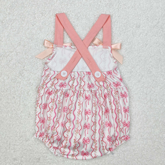 SR2704 Pink Bows Flower Striped Sleeveless Romper Girls Boutique Outfits 202503 RTS