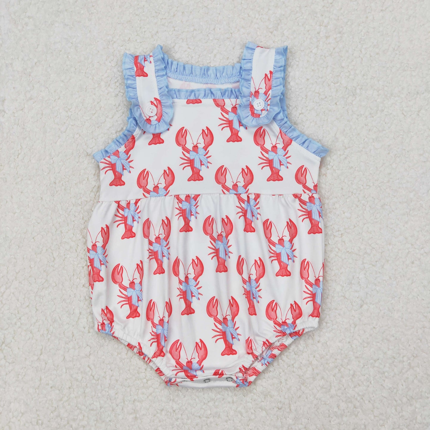 SR2710 Pink Blue Lobster Button Ruffled Sleeveless Romper Girl Boutique Romper 202503 RTS
