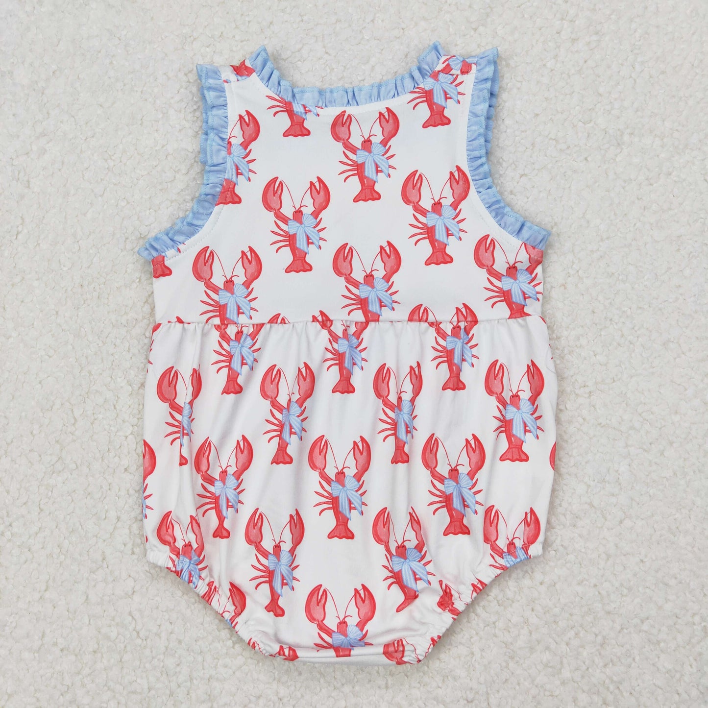 SR2710 Pink Blue Lobster Button Ruffled Sleeveless Romper Girl Boutique Romper 202503 RTS