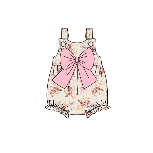 Preorder SR2711 horse bow ruffled bubble sleeveless romper Girl Boutique Romper 202501