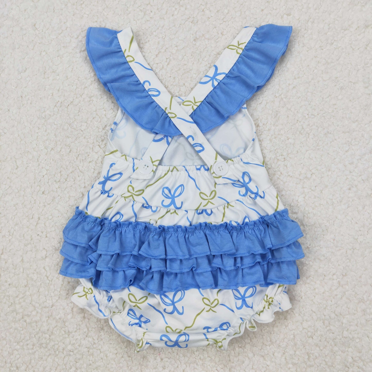 SR2720 Blue Bows Ruffle Fly Sleeve Girls Bubble Romper 202503 RTS