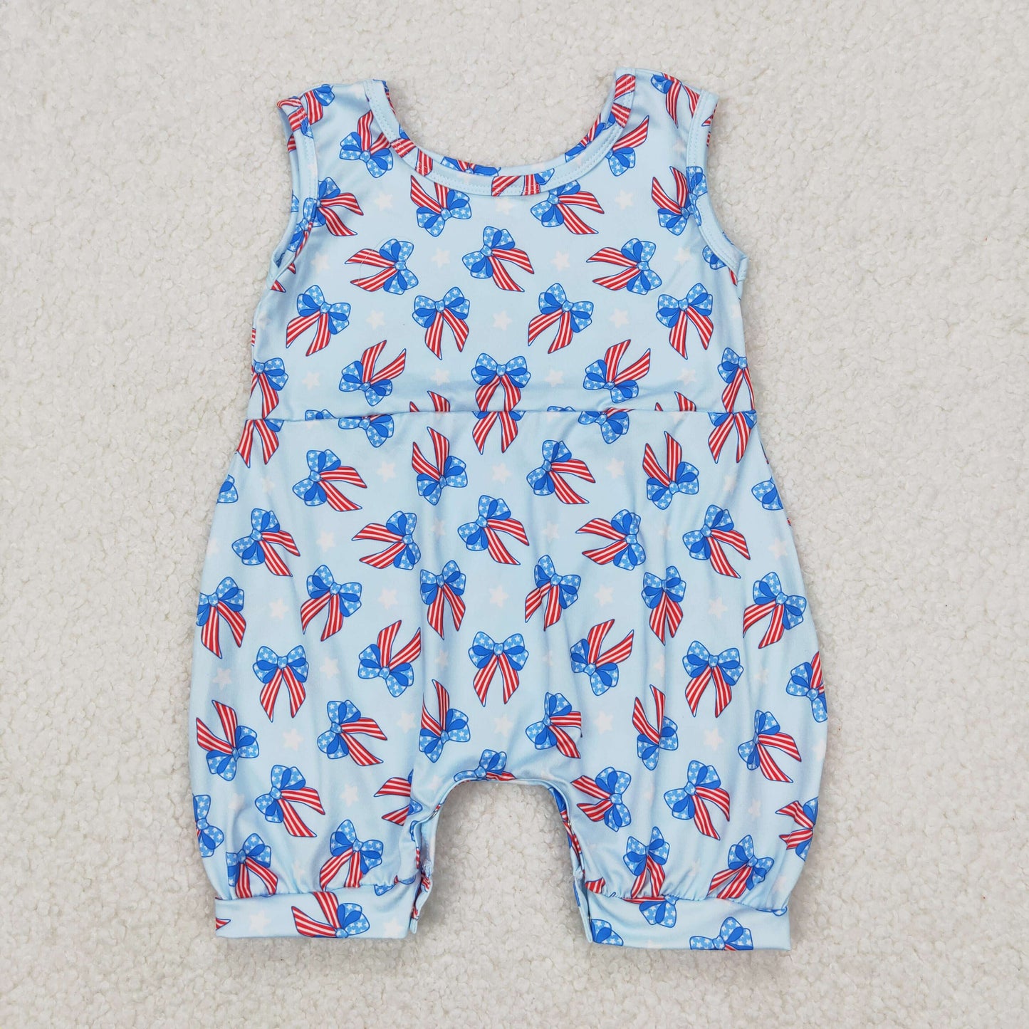 SR2729 4th of July Blue Bows Sleeveless Romper Girls Boutique Outfits 202503 RTS