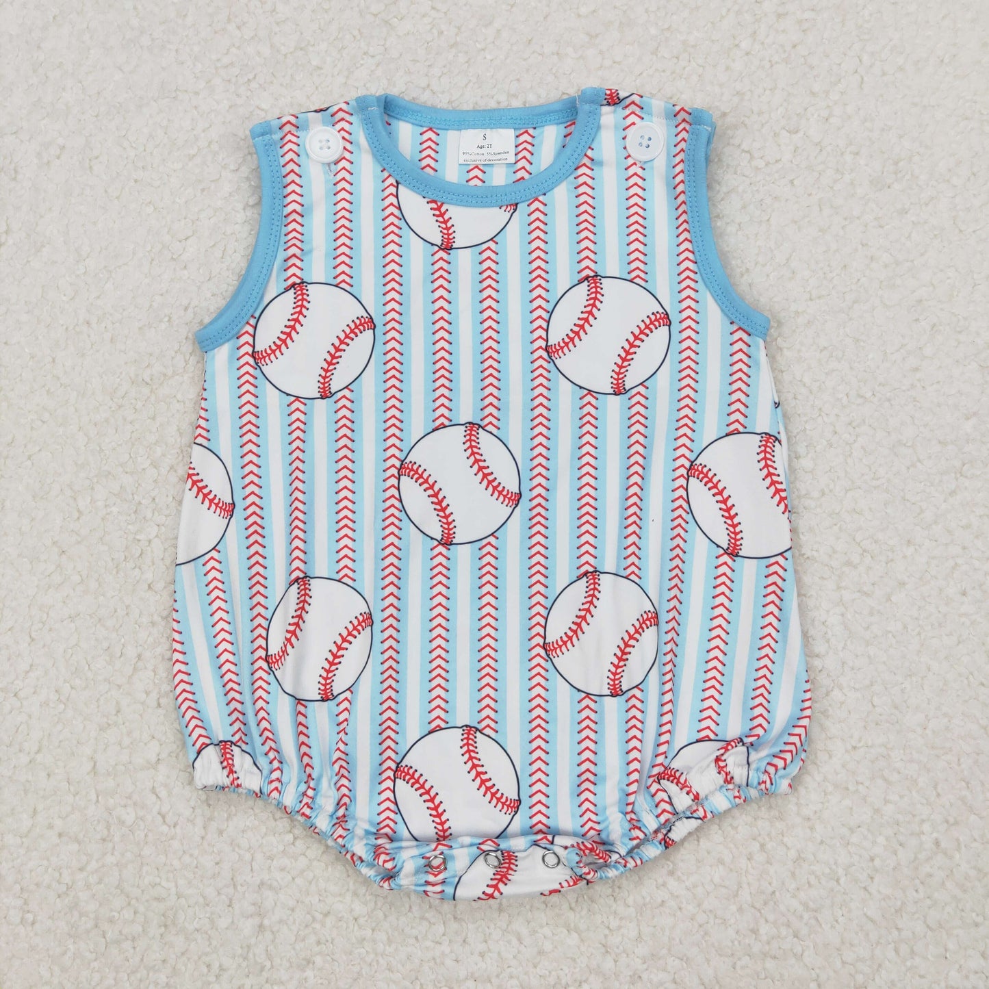 SR2743 blue red baseball stripe sleeveless romper baby boys boutique clothes 202504 RTS