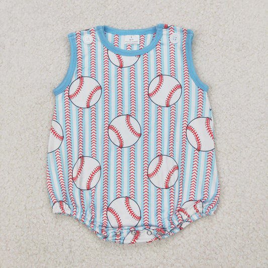 SR2743 blue red baseball stripe sleeveless romper baby boys boutique clothes 202504 RTS