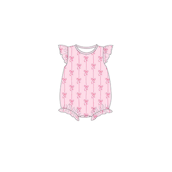Preorder SR2756 Pink Bow flying sleeve romper baby girls Boutique Summer clothes 202502 RTS
