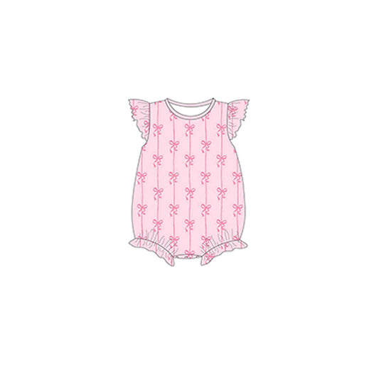 Preorder SR2756 Pink Bow flying sleeve romper baby girls Boutique Summer clothes 202502 RTS