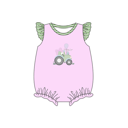 Preorder SR2758 Rose Pink Bow tractor flying sleeve romper baby girls Boutique Summer clothes 202502 RTS