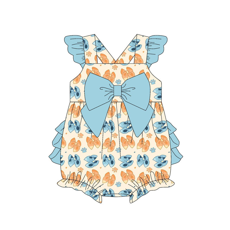 Preorder SR2760 Blue Green Bow flying sleeve romper baby girls Boutique Summer clothes 202502 RTS