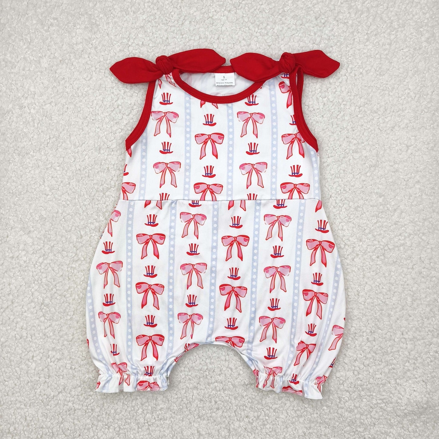 SR2765 Red Bow Stripe Sleeveless Romper Baby Girls Boutique Summer Outfits 202504 RTS