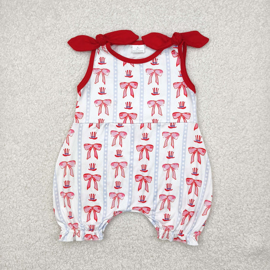 SR2765 Red Bow Stripe Sleeveless Romper Baby Girls Boutique Summer Outfits 202504 RTS