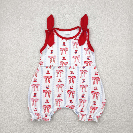 SR2765 Red Bow Stripe Sleeveless Romper Baby Girls Boutique Summer Outfits 202504 RTS