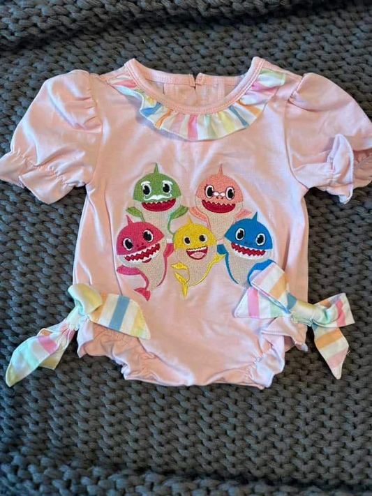 Preorder SR2766 Pink Baby shark short sleeve romper baby girls Boutique Summer clothes 202502