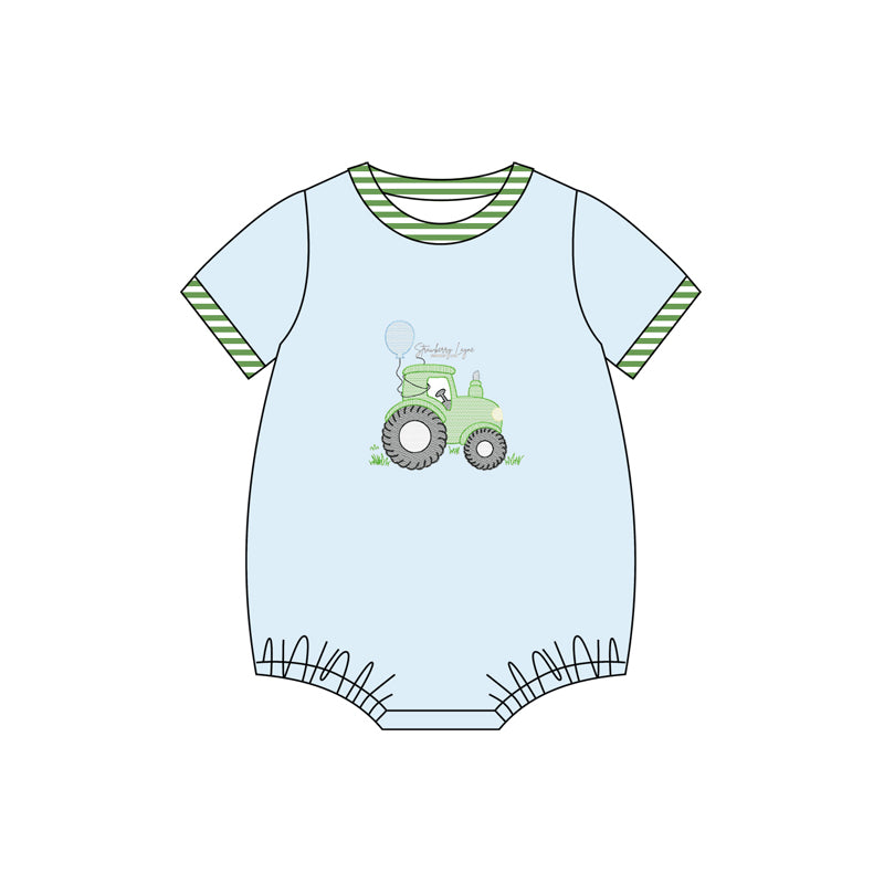 Preorder SR2767 Grey Blue Tractor balloon short sleeve romper baby boys Boutique Summer clothes 202502