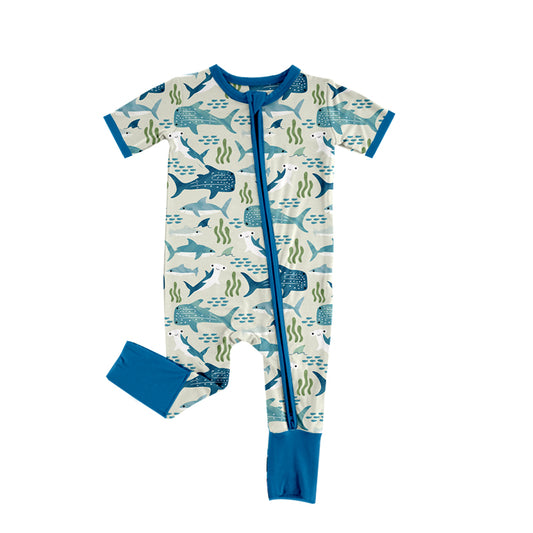 Preorder SR2777 Blue green fishing and hunting zippy long sleeve romper baby boys Boutique Summer clothes 202502
