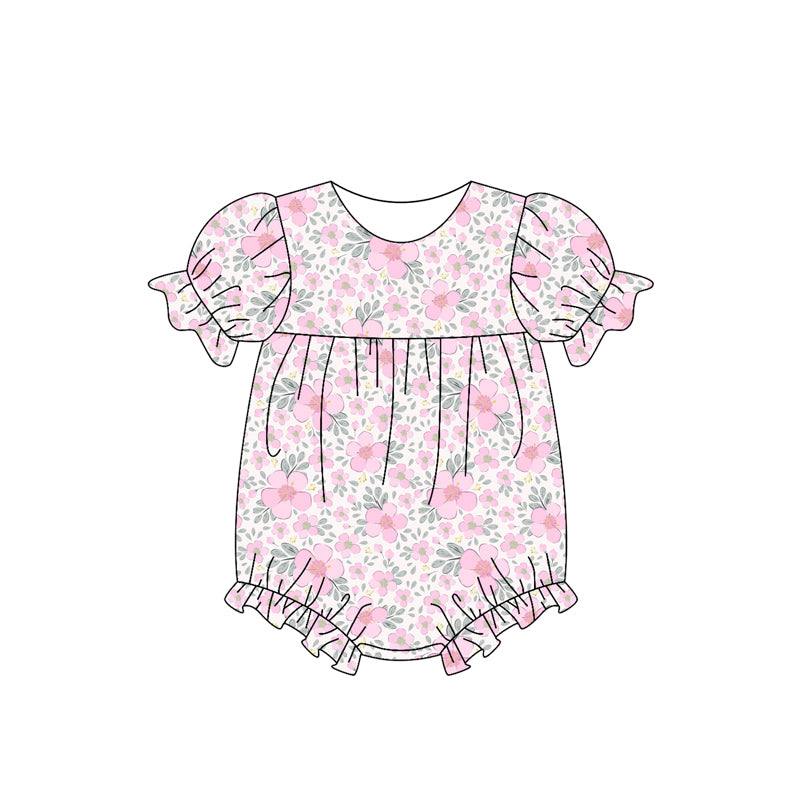 SR2782 Pink flower short sleeve romper baby girl Boutique Summer clothes 202503 RTS