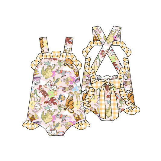 Preorder SR2785 Cartoon yellow ruffle sleeveless romper baby girl Boutique Summer clothes 202502