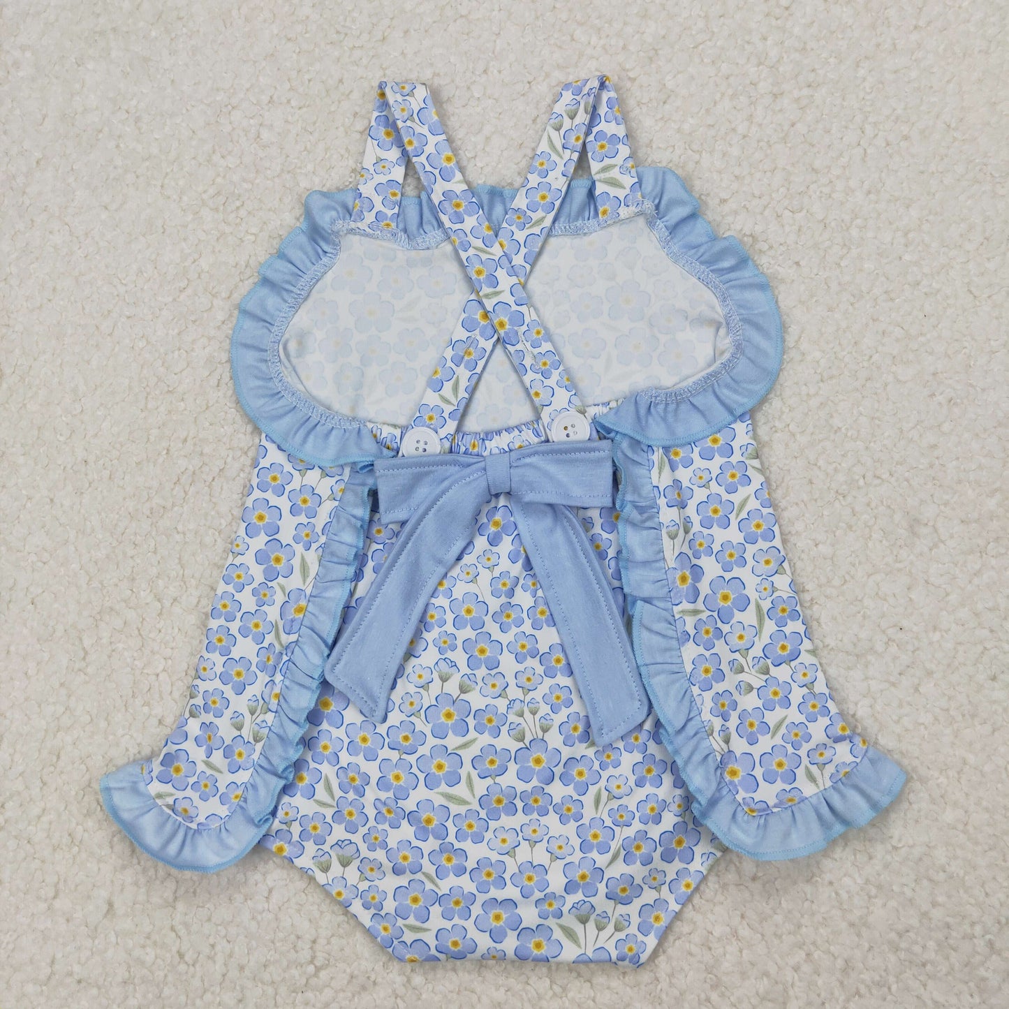 SR2791 Blue Flower Ruffle Bubble Romper Girls Boutique Outfits 202503 RTS