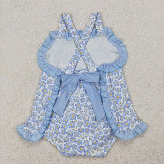 SR2791 Blue Flower Ruffle Bubble Romper Girls Boutique Outfits 202503 RTS