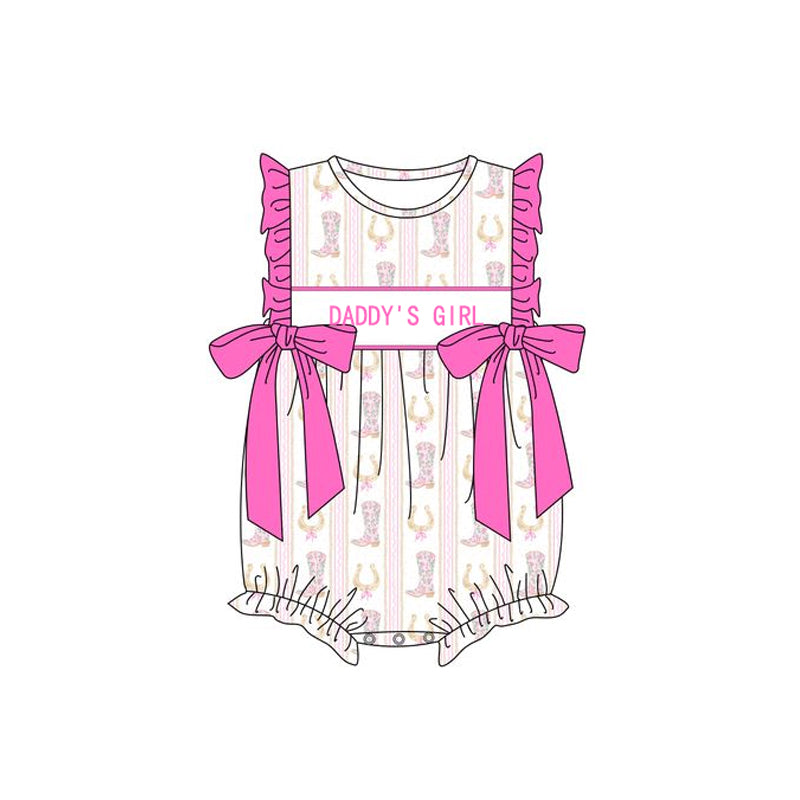 Preorder SR2803 daddys girl rose red bows ruffled sleeveless romper baby girls Boutique Summer outfit 202502