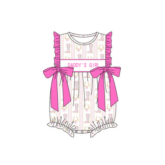 Preorder SR2803 daddys girl rose red bows ruffled sleeveless romper baby girls Boutique Summer outfit 202502