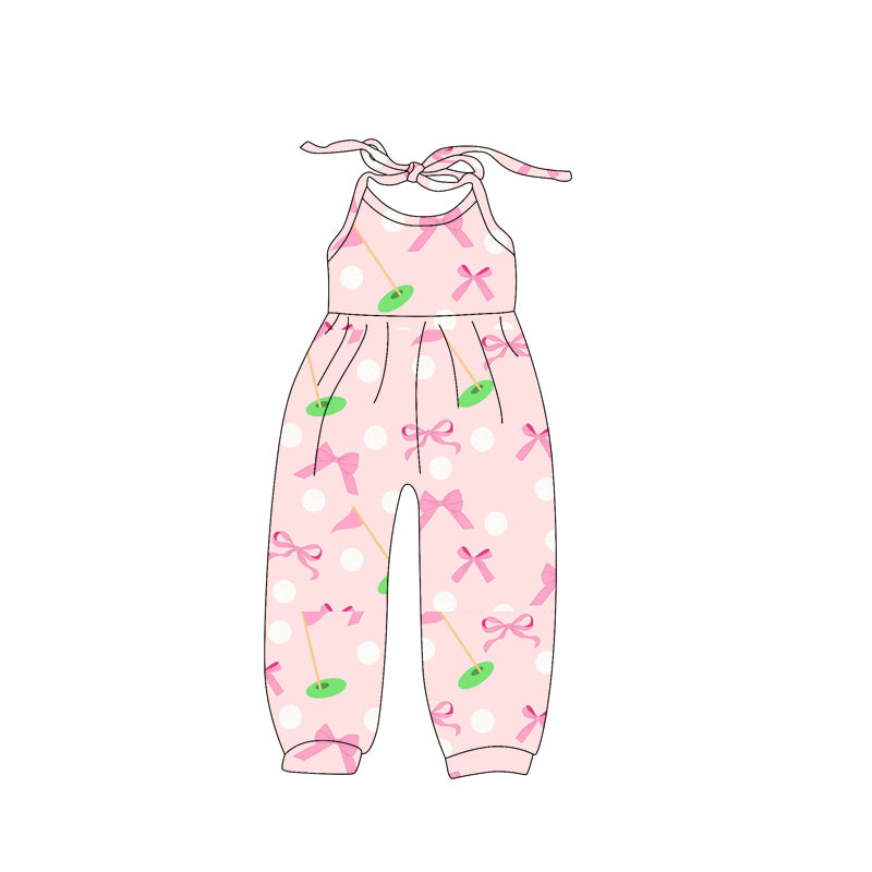 Preorder SR2811 Hot pink Baseball bows Sleeveless Romper Overall Jumpsuit Girls Boutique summer clothes 202502