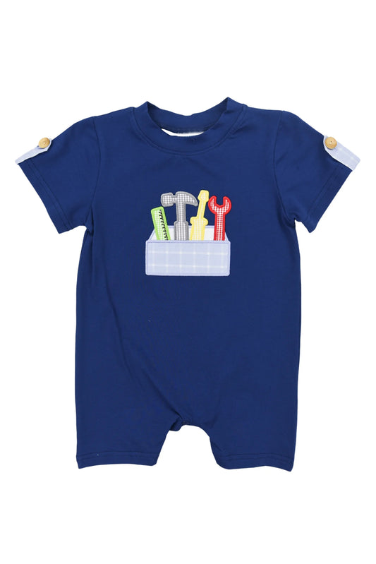 Preorder SR2815 navy blue tool short sleeve romper baby boys Boutique Summer outfit 202502
