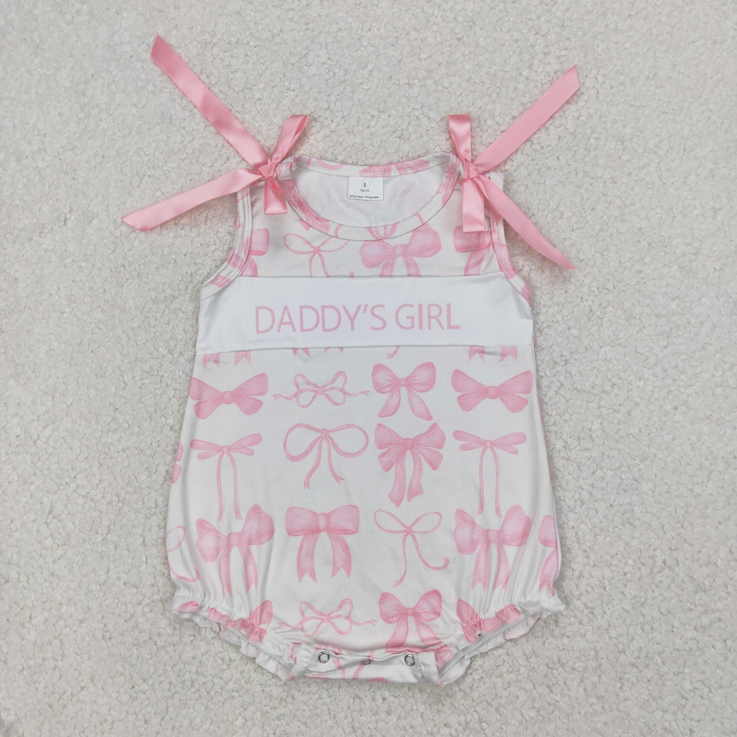 SR2818 Daddys girl pink bows sleeveless romper baby girls boutique outfit 202504 RTS