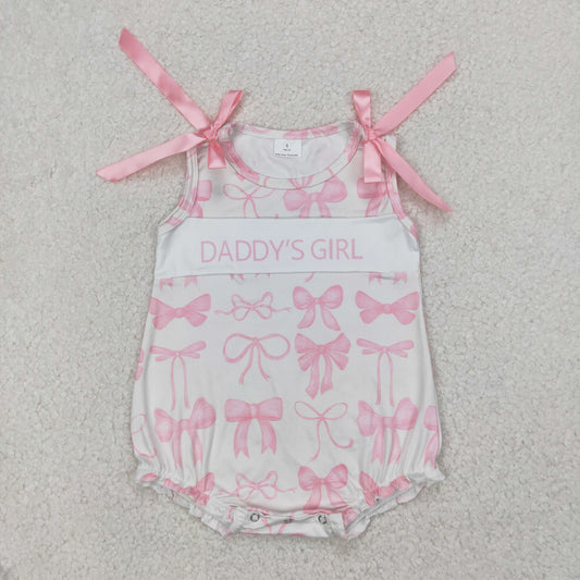 SR2818 Daddys girl pink bows sleeveless romper baby girls boutique outfit 202504 RTS