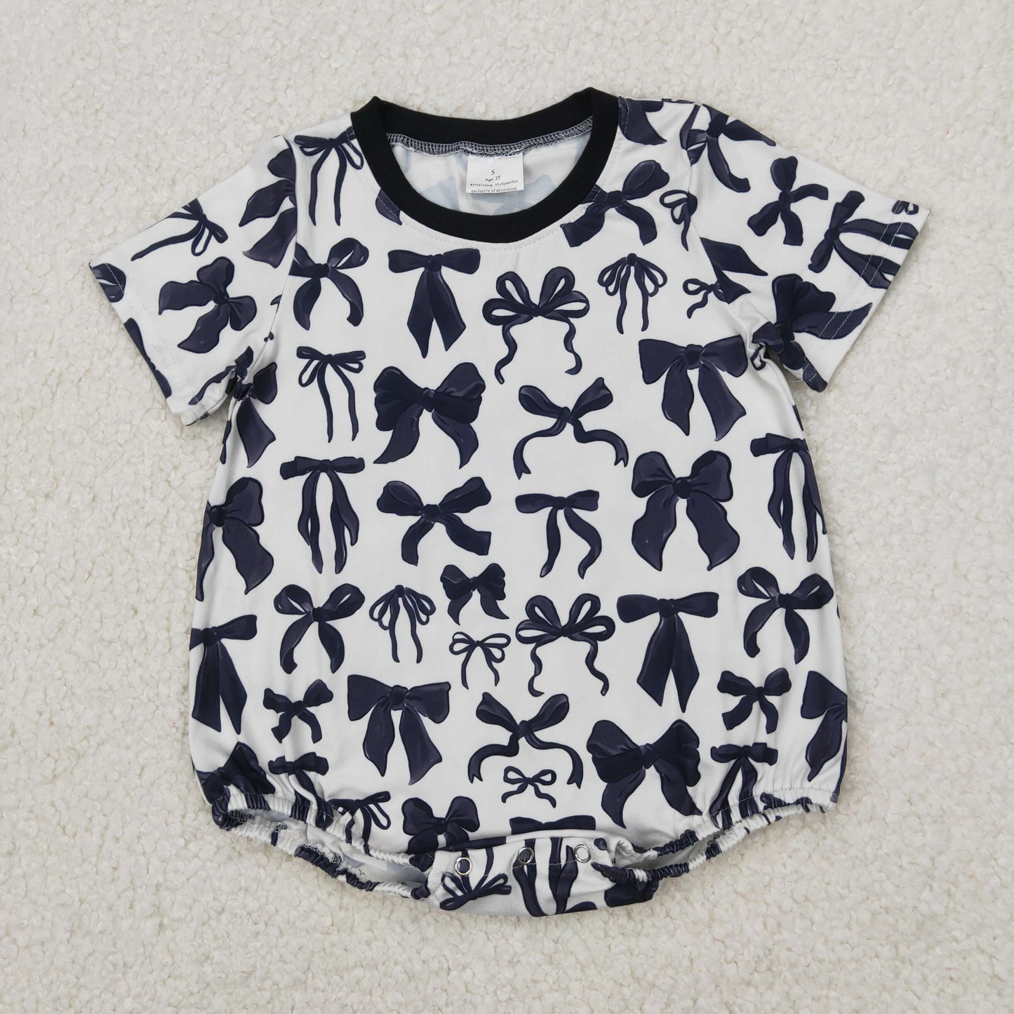 SR2820 black white bows short sleeve romper baby girl Boutique Summer outfit 202503 RTS