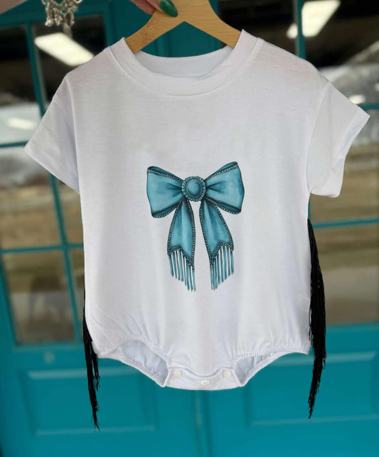 Preorder SR2821 white blue bow short sleeve romper baby girl Boutique Summer outfit 202502